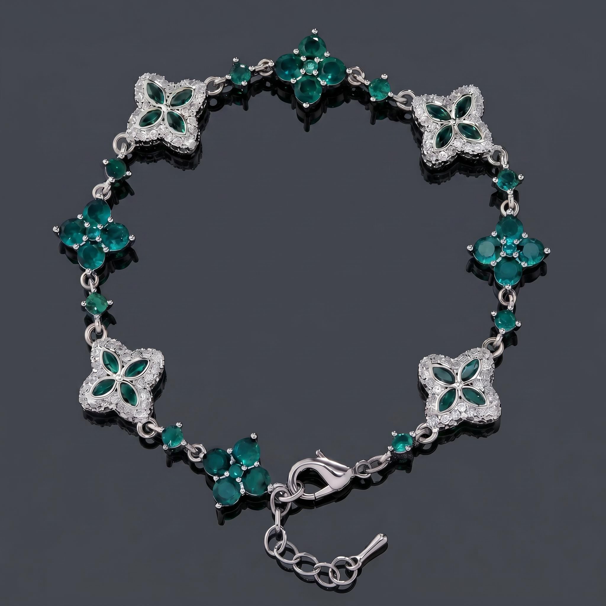 Iced Out 14mm Four Leaf Clover Bracelet - Black/Emerald