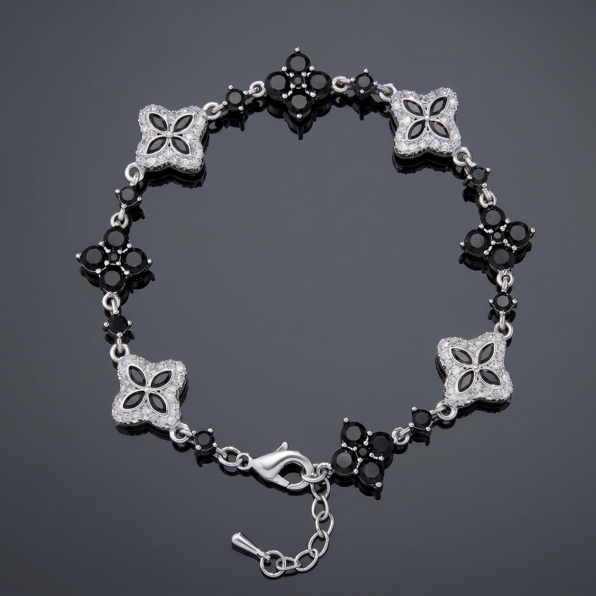 Iced Out 14mm Four Leaf Clover Bracelet - Black/Emerald