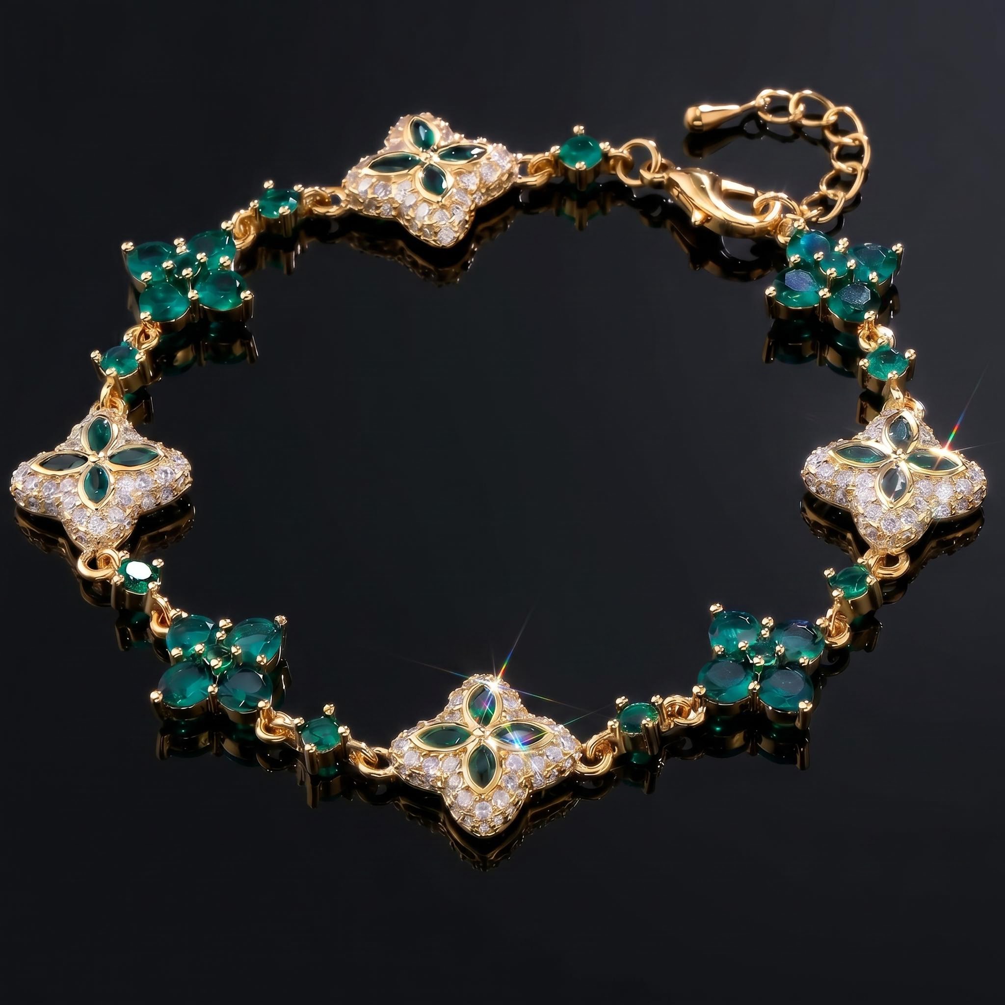 Iced Out 14mm Four Leaf Clover Bracelet - Black/Emerald Iced Out 14mm Four Leaf Clover Bracelet - Black/Emerald