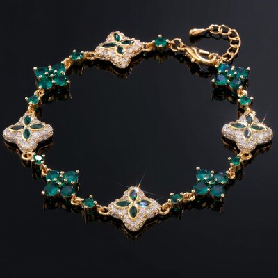 Iced Out 14mm Four Leaf Clover Bracelet - Black/Emerald