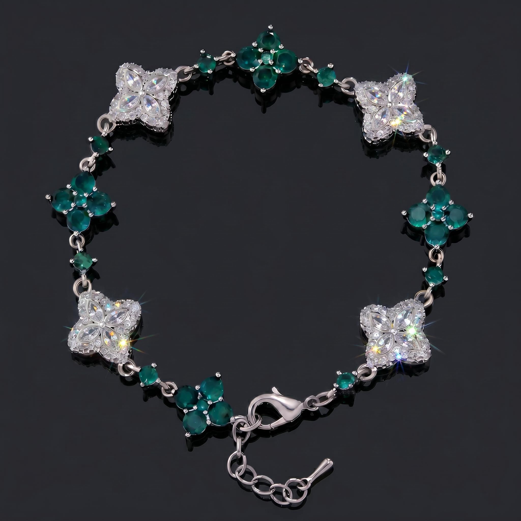Iced Out 14mm Four Leaf Clover Bracelet - Black/Emerald Iced Out 14mm Four Leaf Clover Bracelet - Black/Emerald