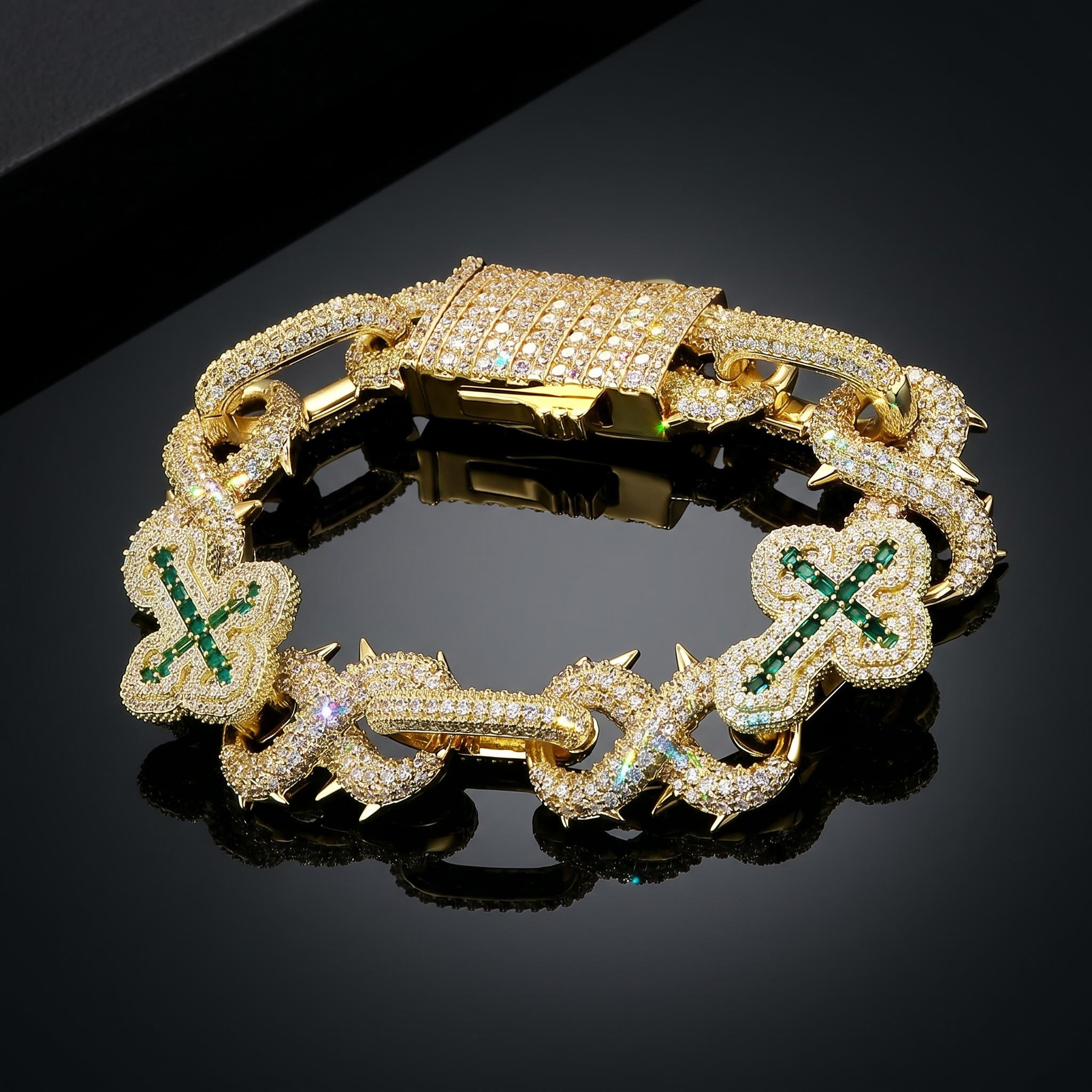20mm Iced Out Detachable Spiked Infinity Emerald Cross Link Bracelet