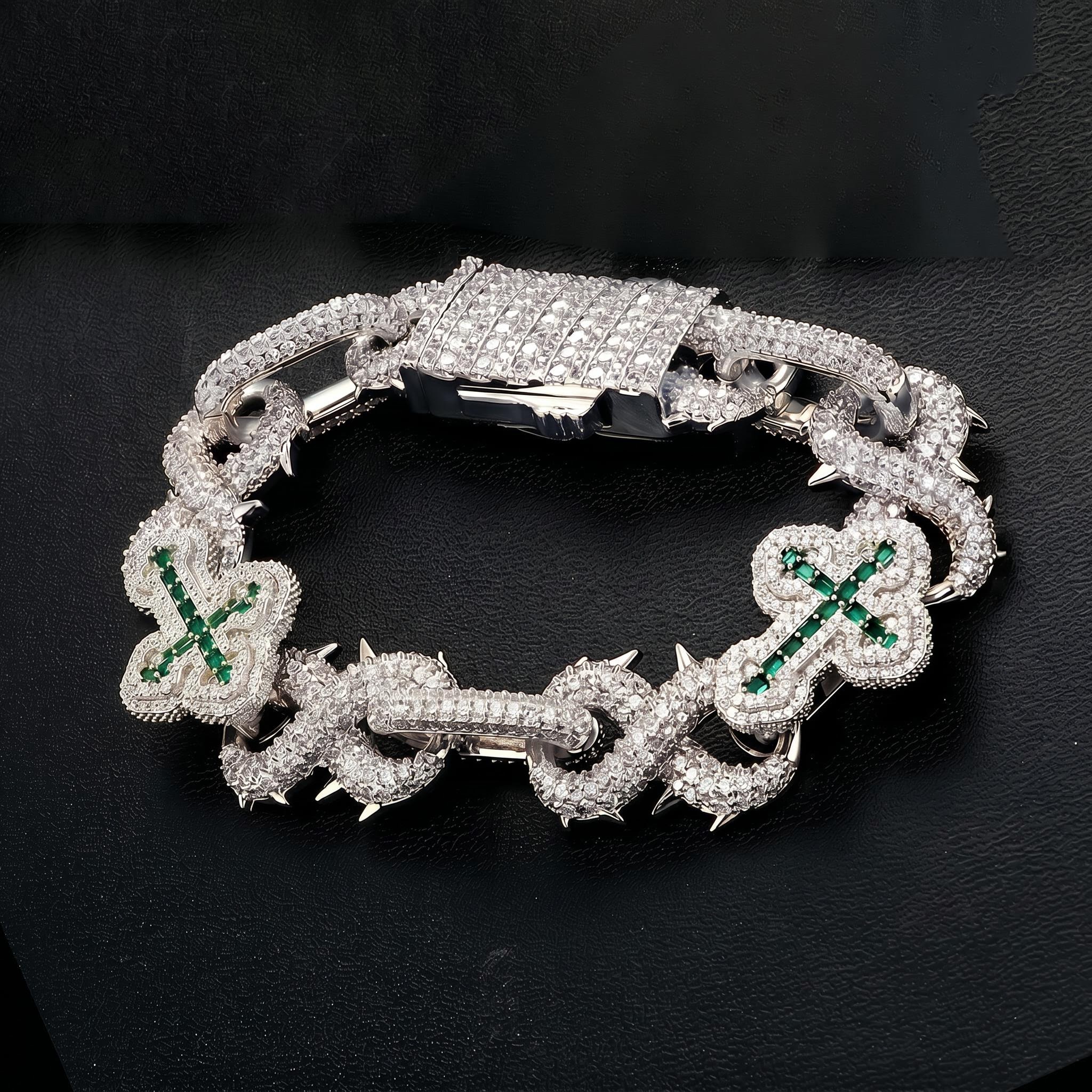 20mm Iced Out Detachable Spiked Infinity Emerald Cross Link Bracelet