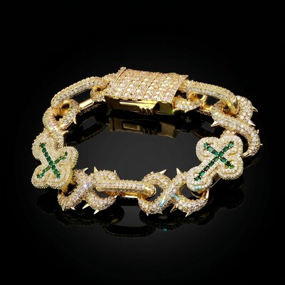 20mm Iced Out Detachable Spiked Infinity Emerald Cross Link Bracelet