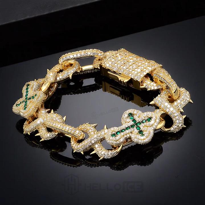 20mm Iced Out Detachable Spiked Infinity Emerald Cross Link Bracelet 20mm Iced Out Detachable Spiked Infinity Emerald Cross Link Bracelet