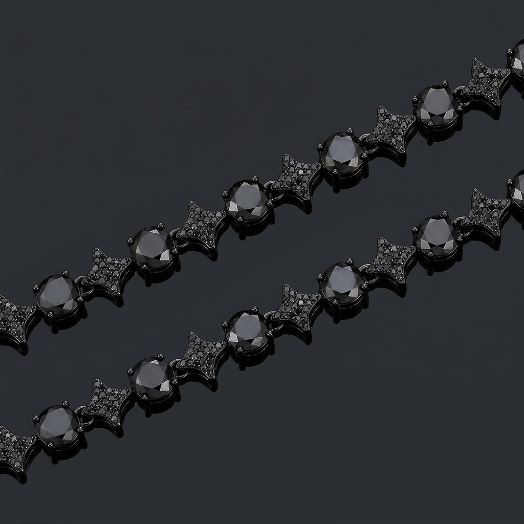 Iced Out Black Star Tennis Chain