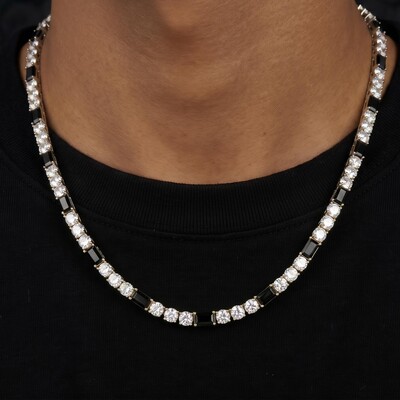 4mm Iced Out Black Baguette & White Round Stone Tennis Chain