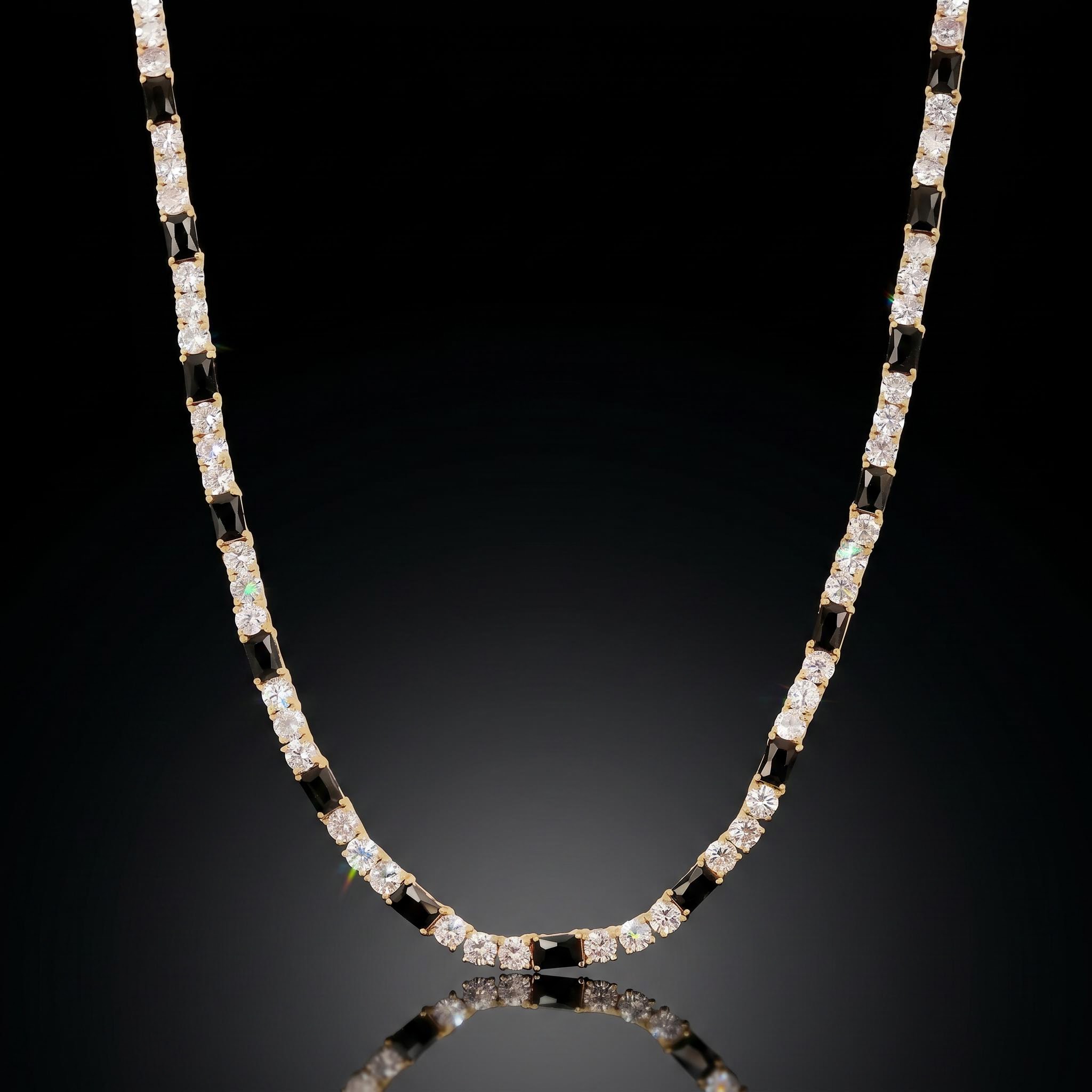 4mm Iced Out Black Baguette & White Round Stone Tennis Chain 4mm Iced Out Black Baguette & White Round Stone Tennis Chain