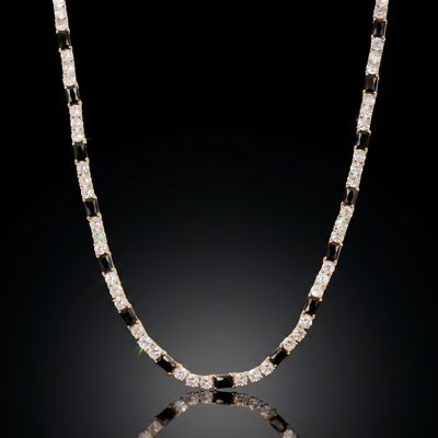 4mm Iced Out Black Baguette & White Round Stone Tennis Chain