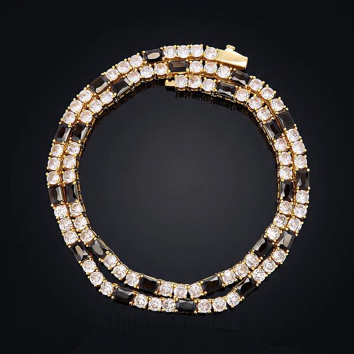 4mm Iced Out Black Baguette & White Round Stone Tennis Chain