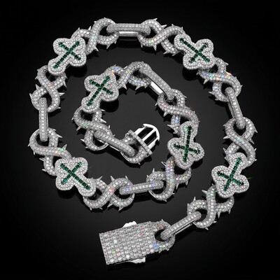20mm Iced Out Detachable Spiked Infinity Emerald Cross  Link Chain