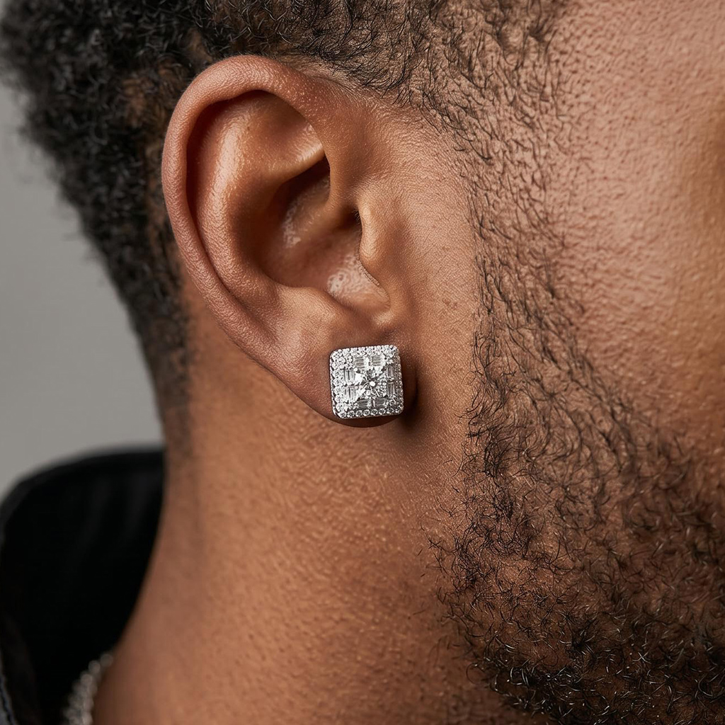 Iced Out Baguette & Round Cut Earrings Iced Out Baguette & Round Cut Earrings