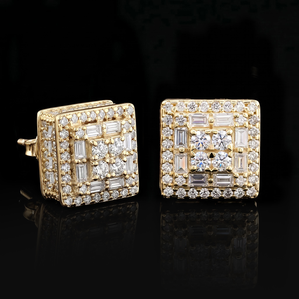 Iced Out Baguette & Round Cut Earrings Iced Out Baguette & Round Cut Earrings