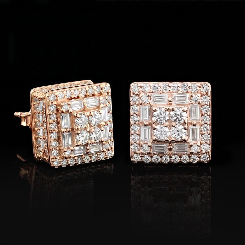 Iced Out Baguette & Round Cut Earrings Iced Out Baguette & Round Cut Earrings