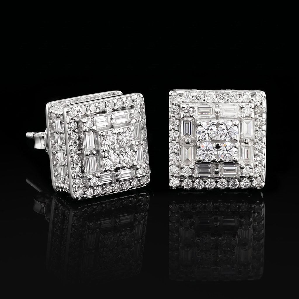 Iced Out Baguette & Round Cut Earrings Iced Out Baguette & Round Cut Earrings