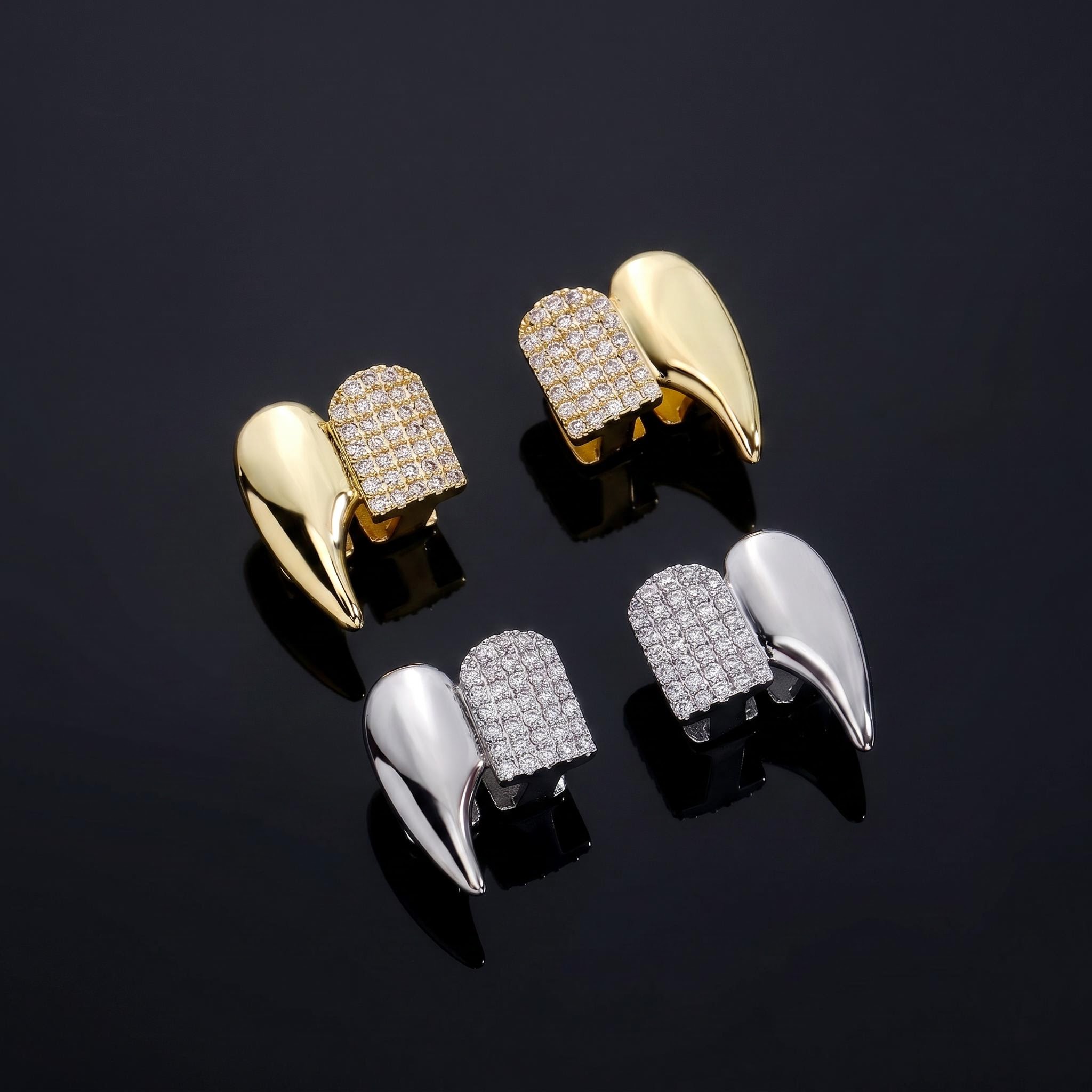 Pre-made Iced Out Vampire Fangs Double Grillz Set