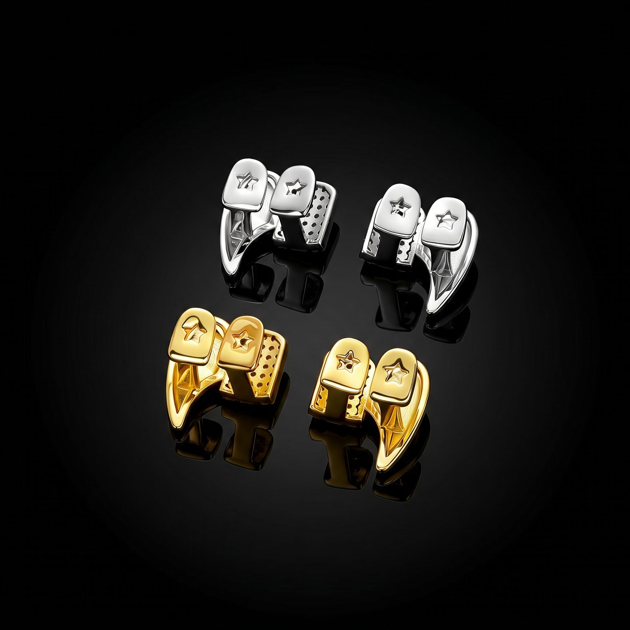 Pre-made Iced Out Vampire Fangs Double Grillz Set