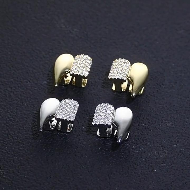 Pre-made Iced Out Vampire Fangs Double Grillz Set Pre-made Iced Out Vampire Fangs Double Grillz Set