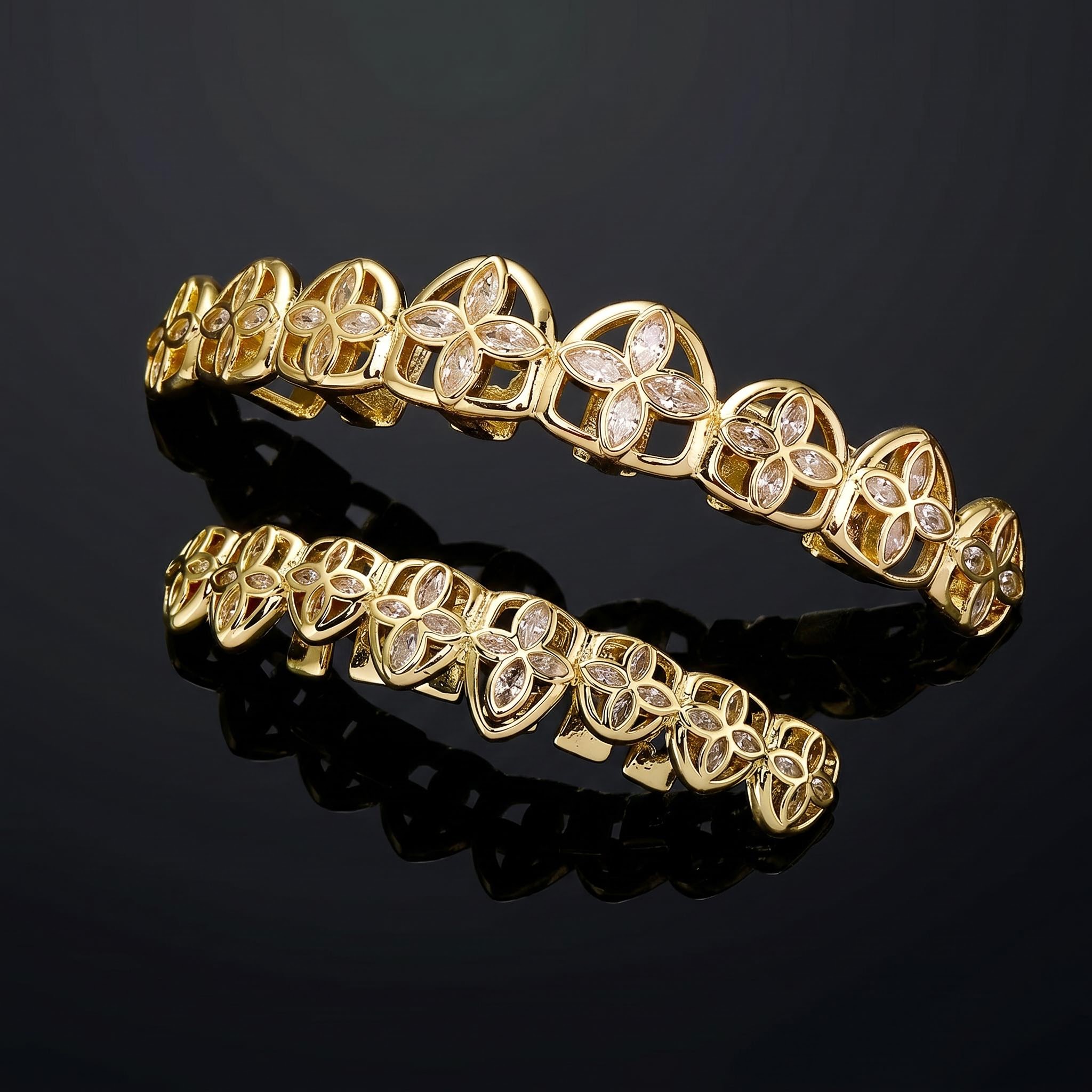Pre-made Iced Out Four-leaf Clover Grillz Set