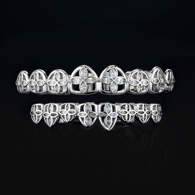 Pre-made Iced Out Four-leaf Clover Grillz Set