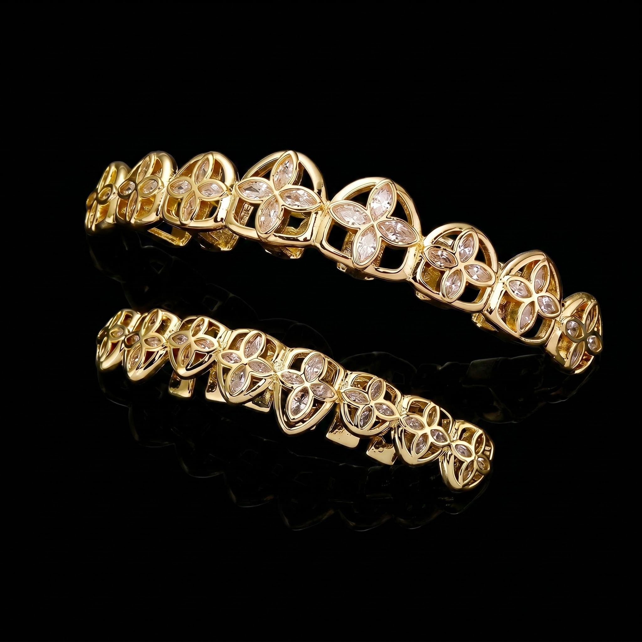 Pre-made Iced Out Four-leaf Clover Grillz Set