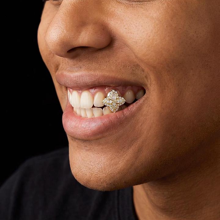 Pre-made Iced Out Four-leaf Clover Grillz Pre-made Iced Out Four-leaf Clover Grillz