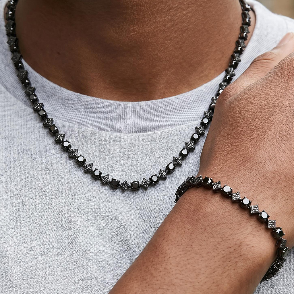 Iced Out Black Star Tennis Chain and Bracelet Set