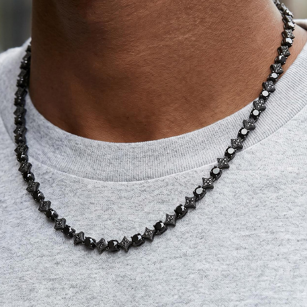 Iced Out Black Star Tennis Chain and Bracelet Set