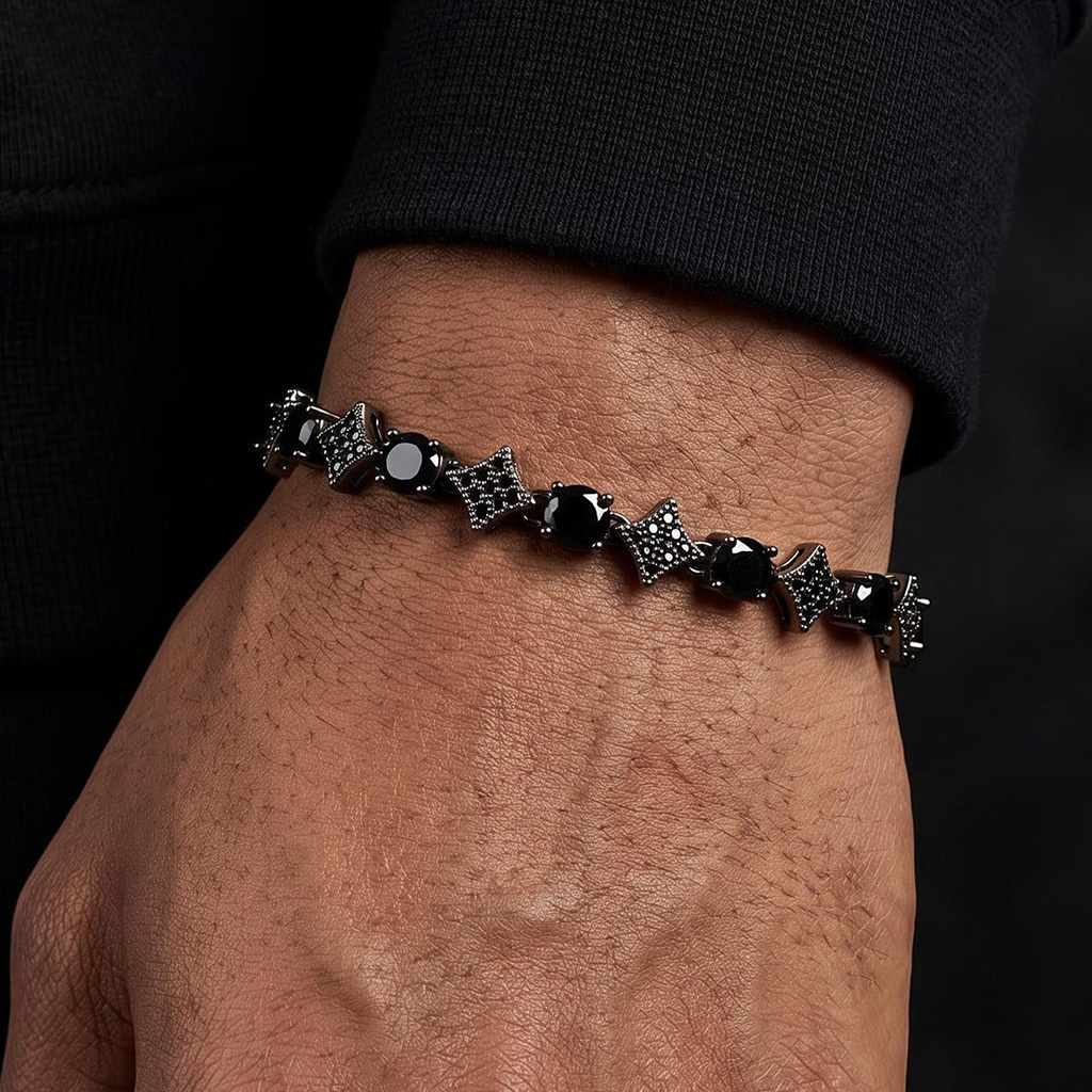 Iced Out Black Star Tennis Chain and Bracelet Set