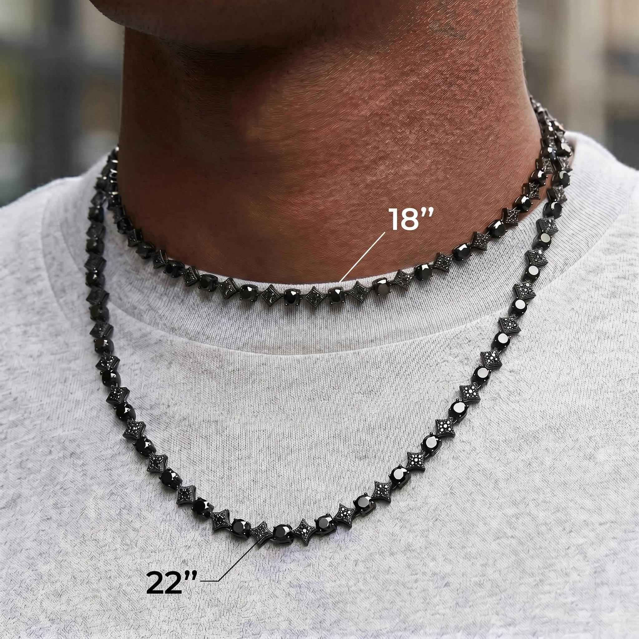 Iced Out Black Star Tennis Chain and Bracelet Set Iced Out Black Star Tennis Chain and Bracelet Set