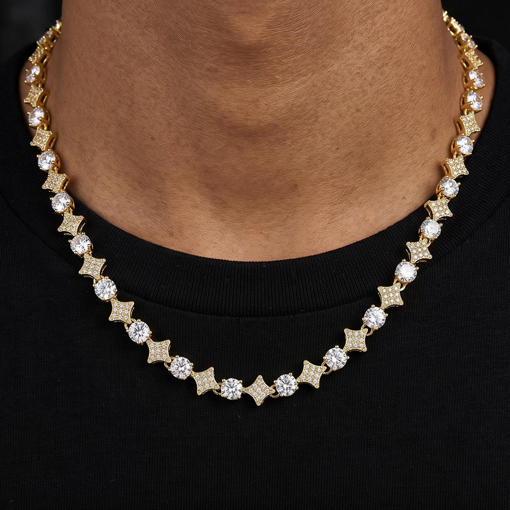Iced Out Star Tennis Chain and Bracelet Set