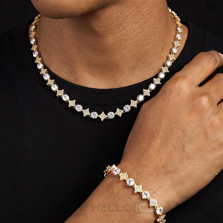 Iced Out Star Tennis Chain and Bracelet Set Iced Out Star Tennis Chain and Bracelet Set