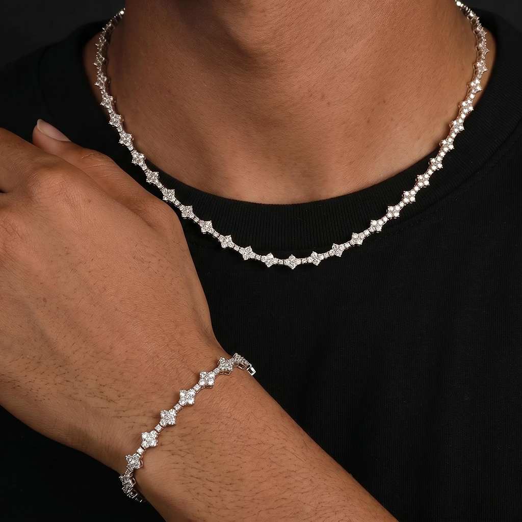 7mm Round Diamonds Cross Chain and Bracelet Set 7mm Round Diamonds Cross Chain and Bracelet Set