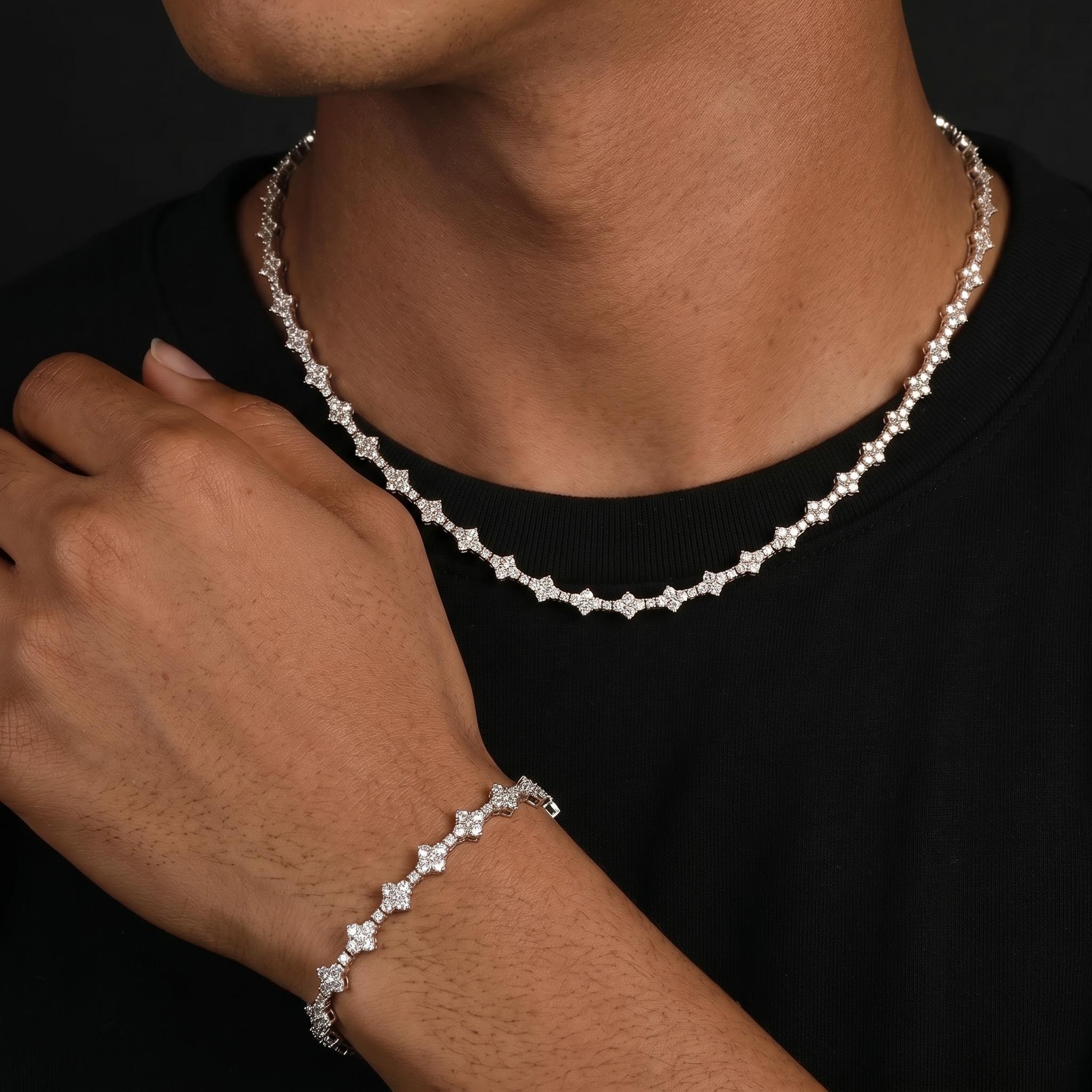 7mm Round Diamonds Cross Chain and Bracelet Set 7mm Round Diamonds Cross Chain and Bracelet Set