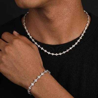 7mm Round Diamonds Cross Chain and Bracelet Set