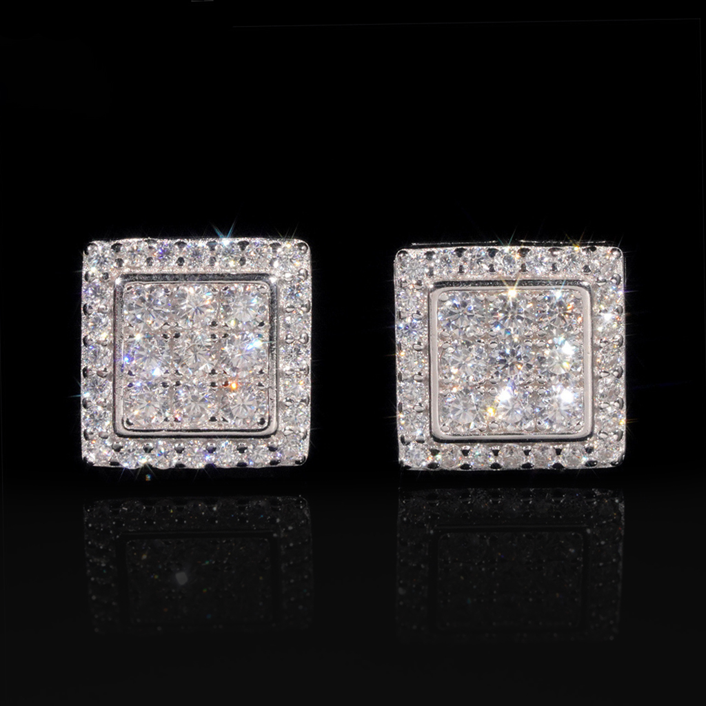 925S & VVS Moissanite Square Halo Stud Earrings