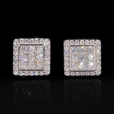 925S & VVS Moissanite Square Halo Stud Earrings