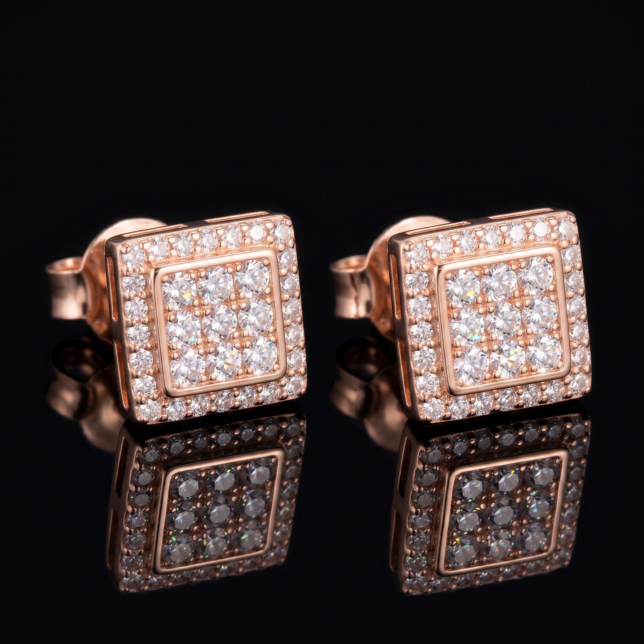 925S & VVS Moissanite Square Halo Stud Earrings