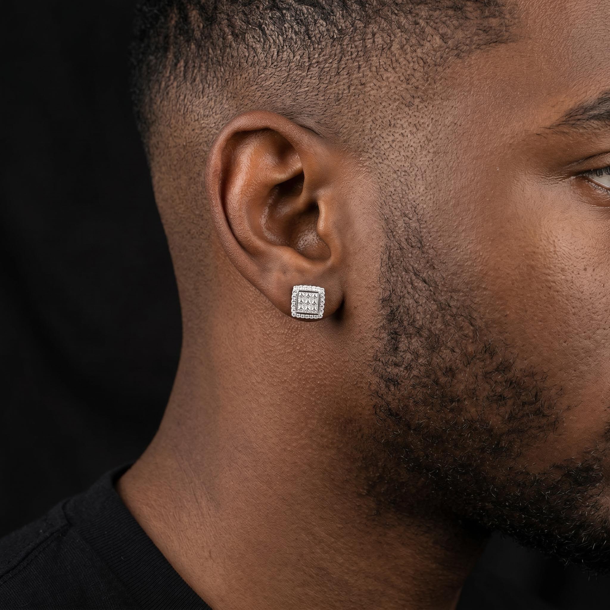925S & VVS Moissanite Square Halo Stud Earrings