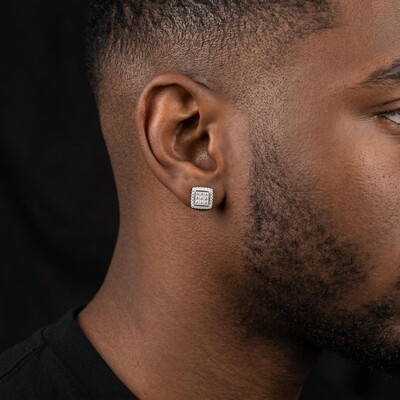 925S & VVS Moissanite Square Halo Stud Earrings