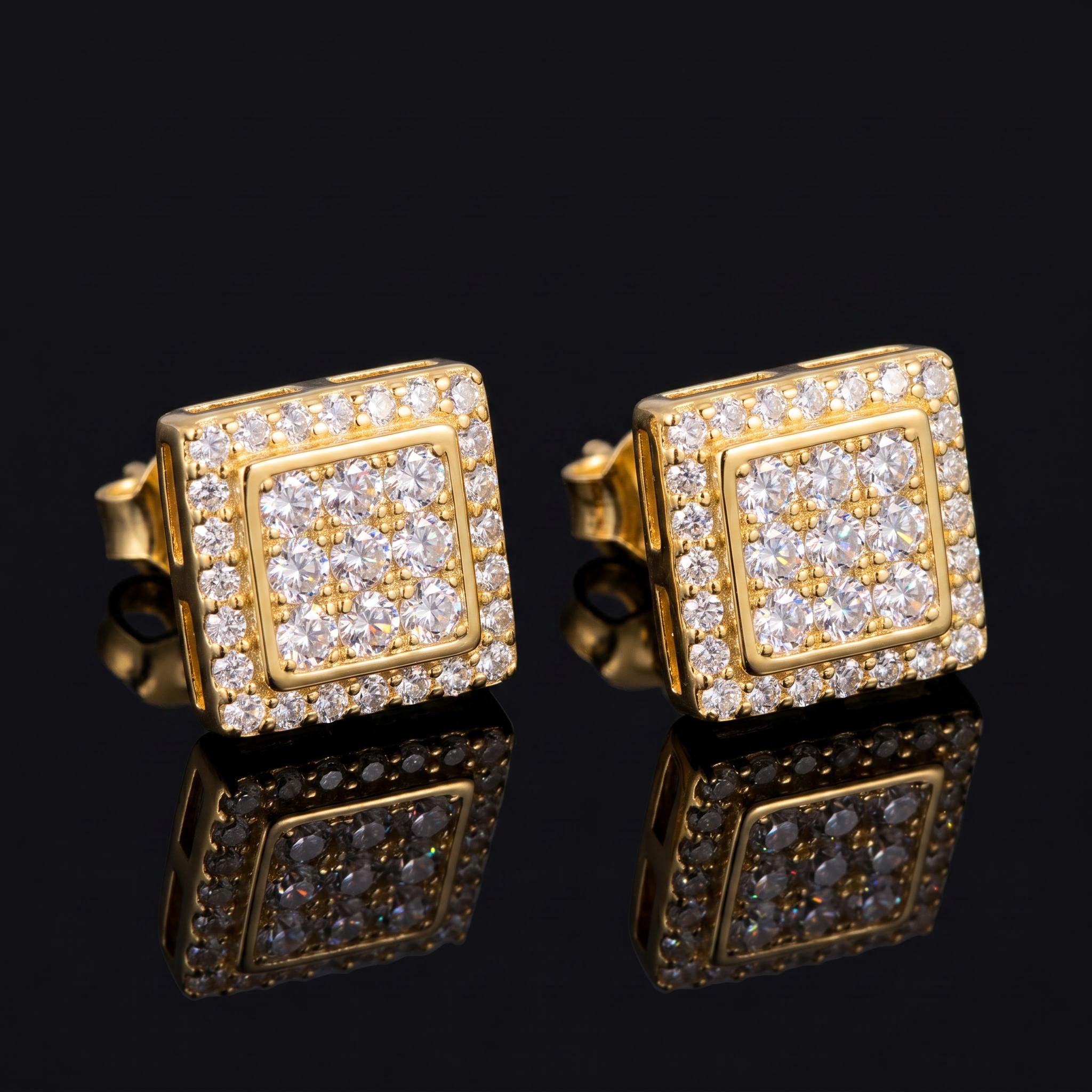 925S & VVS Moissanite Square Halo Stud Earrings