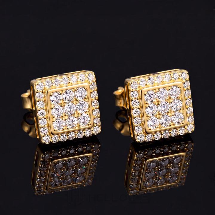 925 Silver & VVS1 Moissanite Square Halo Stud Earrings