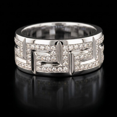 925 Silver & VVS1 Moissanite Greek Key Ring