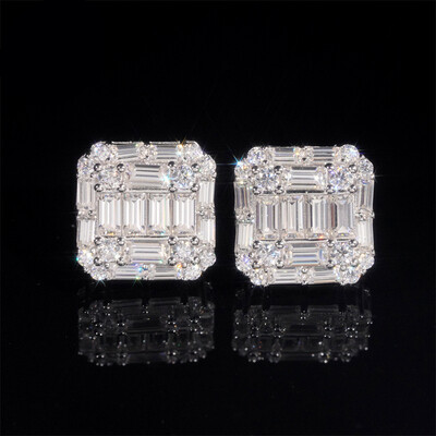 925 Silver & VVS1 Moissanite Square Baguette Cut Stud Earrings