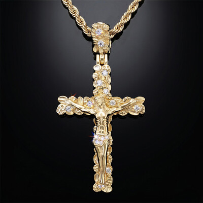 925 Silver & VVS1 Moissanite Nugget Crucifix Jesus Cross Pendant