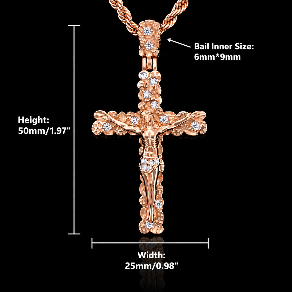 925 Silver & VVS1 Moissanite Nugget Crucifix Jesus Cross Pendant 925 Silver & VVS1 Moissanite Nugget Crucifix Jesus Cross Pendant