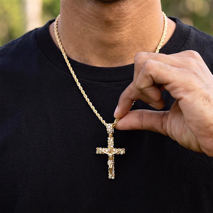 925 Silver & VVS1 Moissanite Nugget Crucifix Jesus Cross Pendant