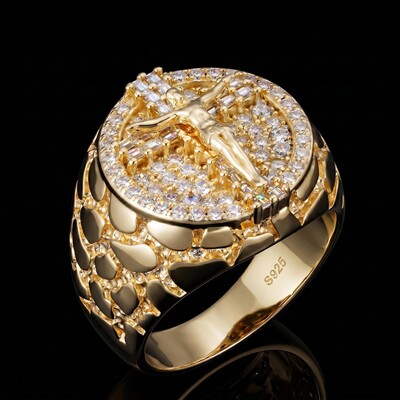 925 Silver & VVS1 Moissanite Nugget Jesus Ring
