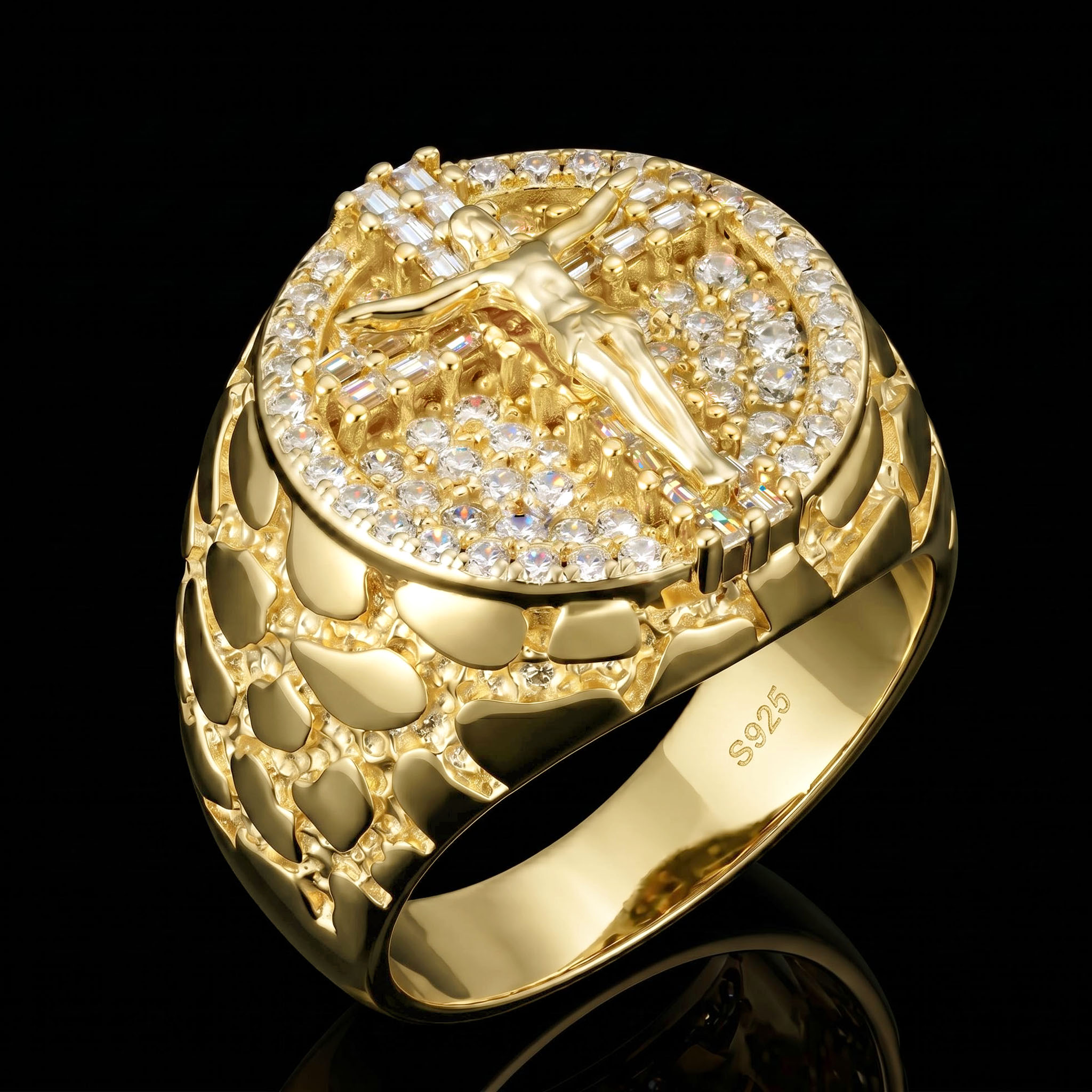 925 Silver & VVS1 Moissanite Nugget Jesus Ring