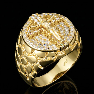 925 Silver & VVS1 Moissanite Nugget Jesus Ring